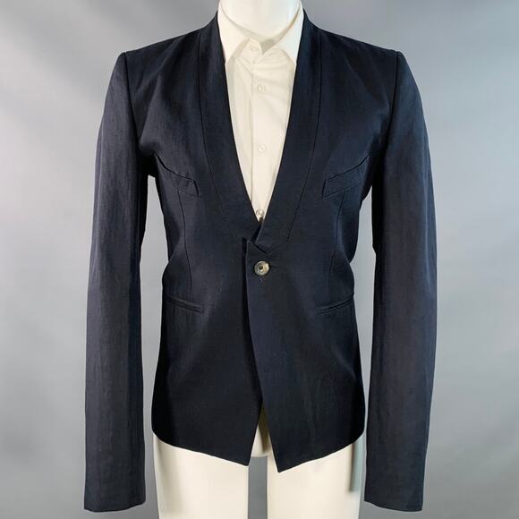 ALEXANDRE PLOKHOV Size 40 Black Cotton Linen Collarless Single Button Jacket - Picture 1 of 10
